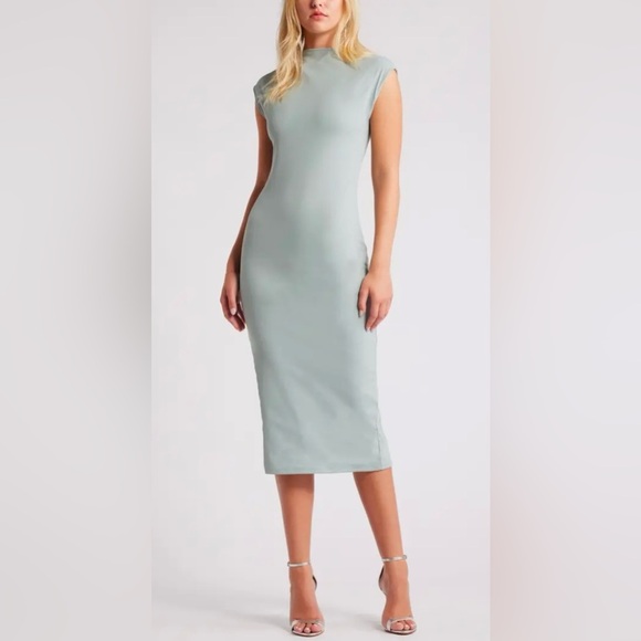 Smooth Edit Funnel Neck Midi Dress Open Edit Teal Pond Women’s Large NWT - Picture 2 of 15